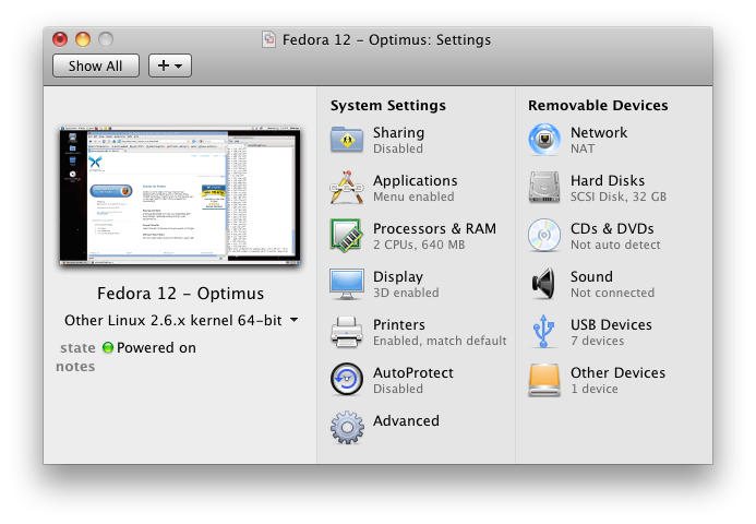 VMware Fusion Settings VMware Fusion Settings