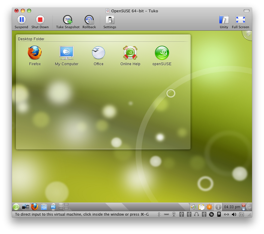 The initial desktop presented to the user.